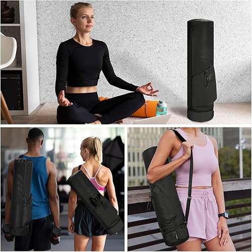 Miniatura 7 de sportsnew Bolsa para esterilla de yoga, con cremallera completa, bolsa de transporte para esterilla de yoga con cordón, bolsillo para botella de