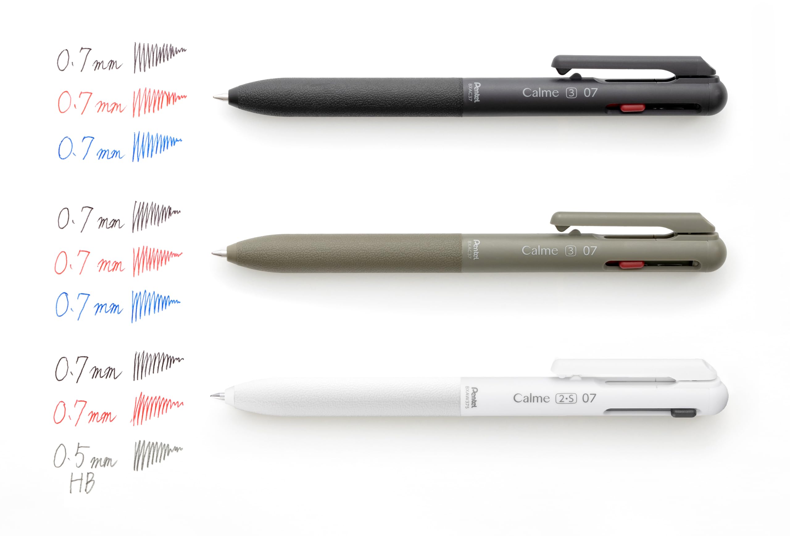 Pentel BXAW375W Calme Multifunktionsstift, 2 Kugelschreiberminen 0.35mm (schwarz/rot) und 1 Druckbleistiftmine 0.5mm, deutlich gedämpftes Klick-Geräusch, nachfüllbar, 1VE=10 Stück