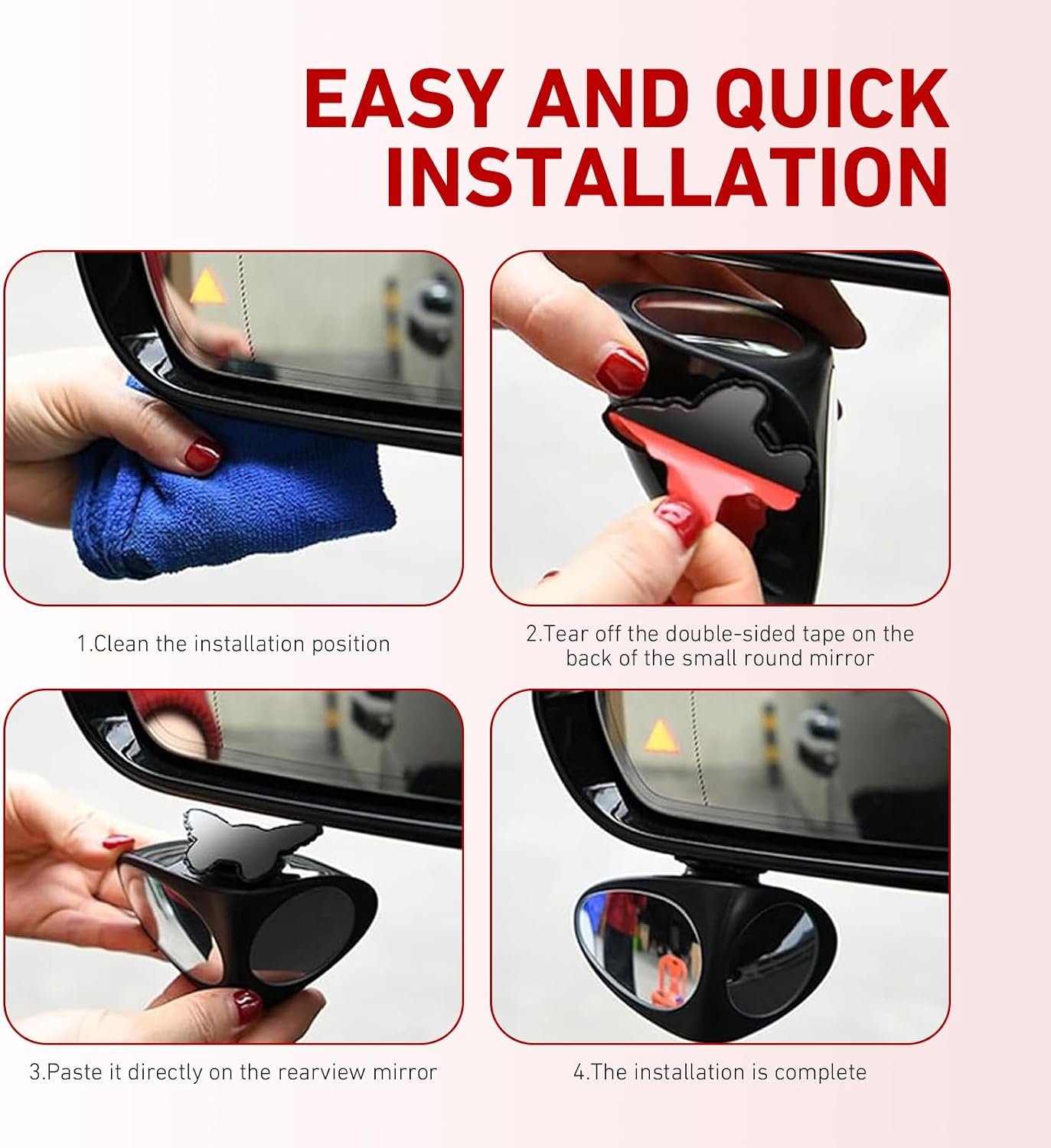 2 PCS Car Blind Spot Mirrors, Dual-sided Adjustable Wide Angle Auxiliary Mirror, HD Glass & ABS Anti-collision Shell Design, Self-adhesive Rearview Assist Accessory for Most Vehicles (Black)