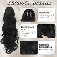 Vista 3 de BARSDAR Extensiones de cola de caballo con clip de garra negra, extensiones de cabello ondulado de 20 pulgadas para mujer, extensiones de cabello