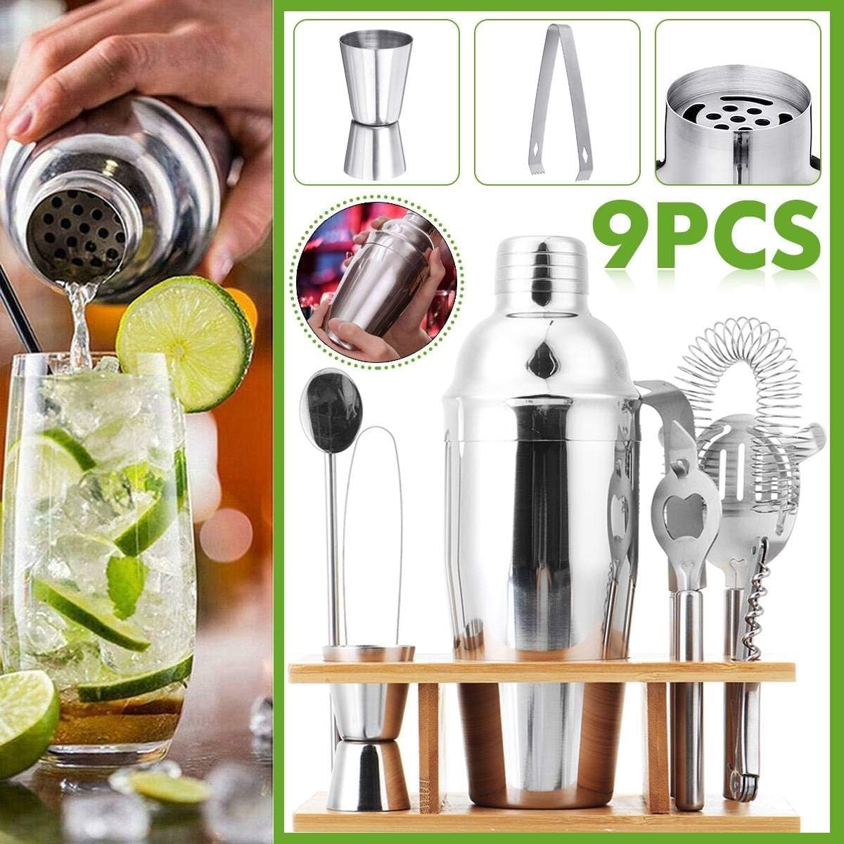 Set di Shaker per Cocktail Kit da Cocktail in Acciaio Inossidabile Shaker Mixer Drink Bartender Bar Regali Set di Bicchieri con Supporto Kit Barman per Cocktail(750ml)