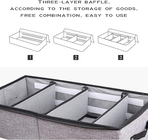 Miniatura 3 de AARAINBOW Organizador de ropa plegable debajo de la cama con tapa, contenedor de almacenamiento debajo de la cama con divisores ajustables debajo de
