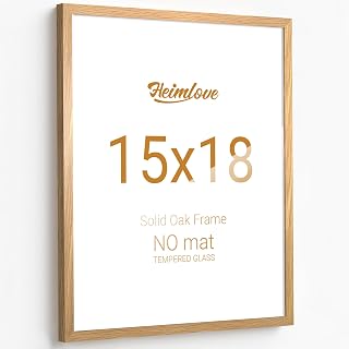 Heimlove 15x18 Picture Frames Solid Oak Wood,15 x 18 Photos Frame with Tempered Glass,Wall Gallery Poster Frame with No Mat,Horizontal and Vertical for Wall Mounting,Home Office Decoration,Natural Oak Color