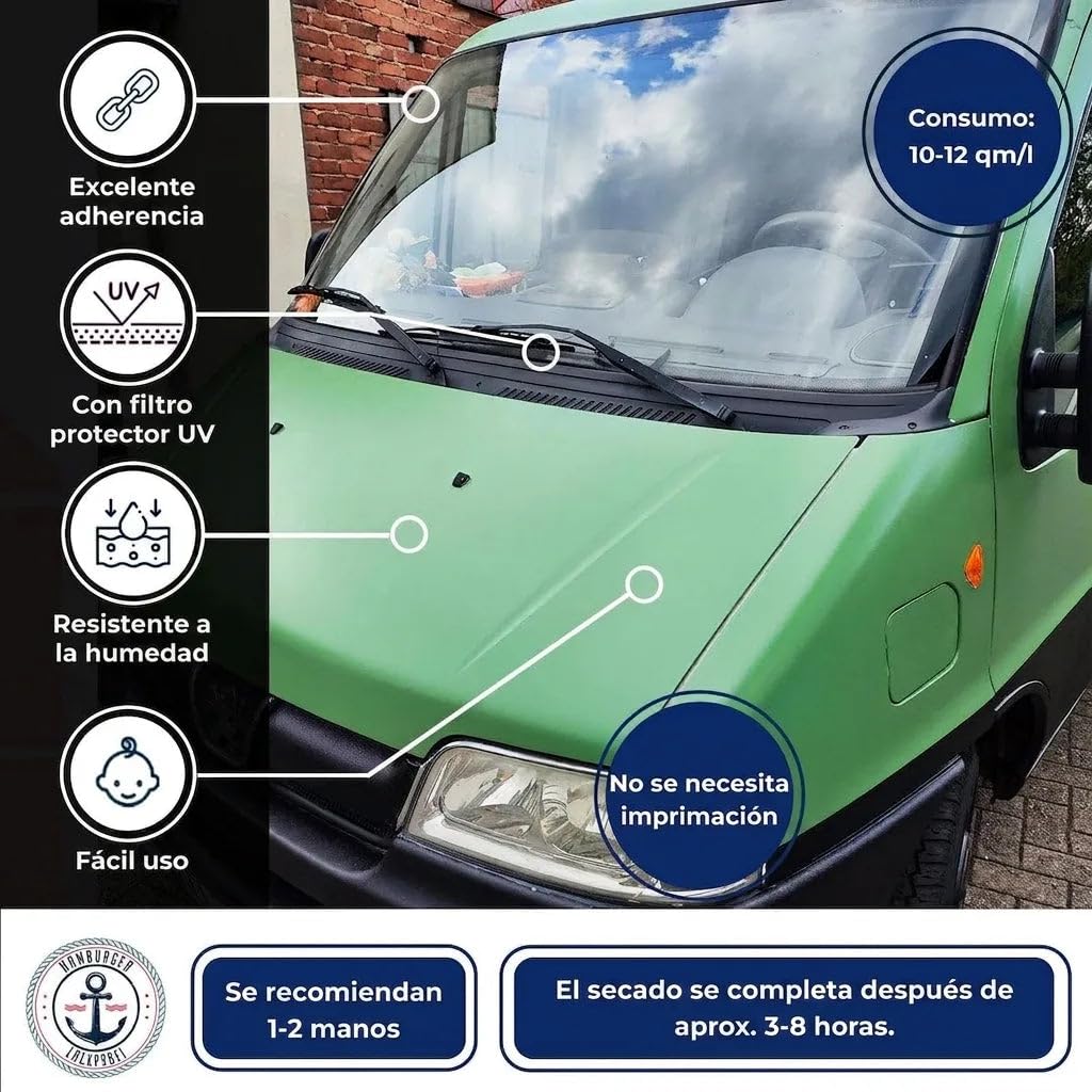 Pintura para coches 2K brillante blanco RAL 9010 Capa de acabado - Alta cobertura - Protección antioxidante - Resistente a arañazos e impactos (2,5 L) Hamburger Lack-Profi