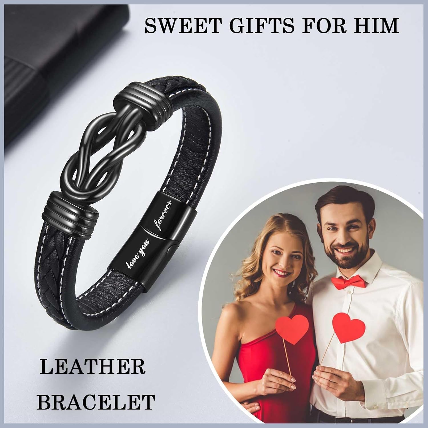 YBISNAIRE Gifts for Men Infinity Leather Bracelet for Dad New Daddy Husband Boyfriend Son Grandson Brother Nephew Uncle Black Braided Engraved Leather Jewelry Gifts for Fathers Day Birthday Christmas - Image 9