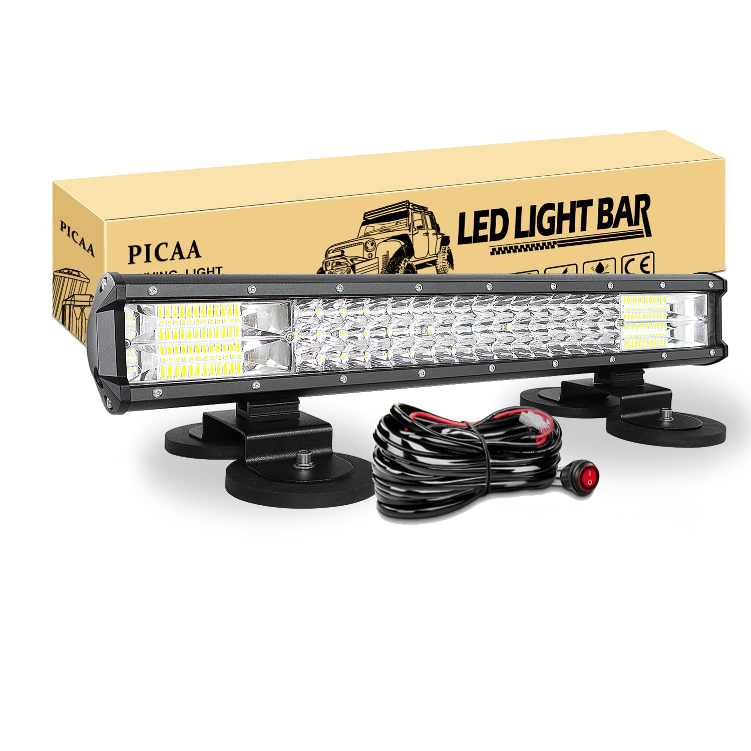 PICAA Barra de luz LED, 20 Pulgadas 51 CM 288W 3 Fila con Soporte magnético