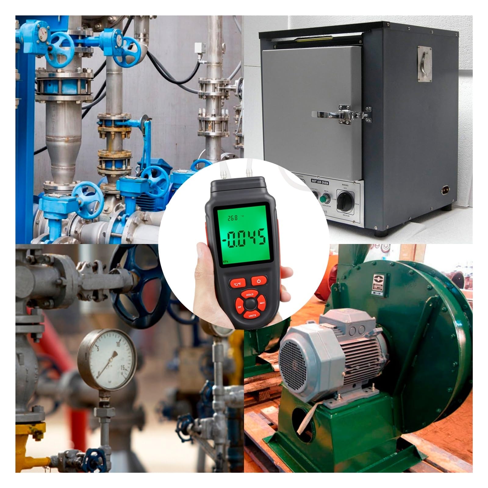 Probador de presión gas digital Manómetro Pantalla LCD grande con retroiluminación 12 unidades seleccionables Función almacenamiento datos