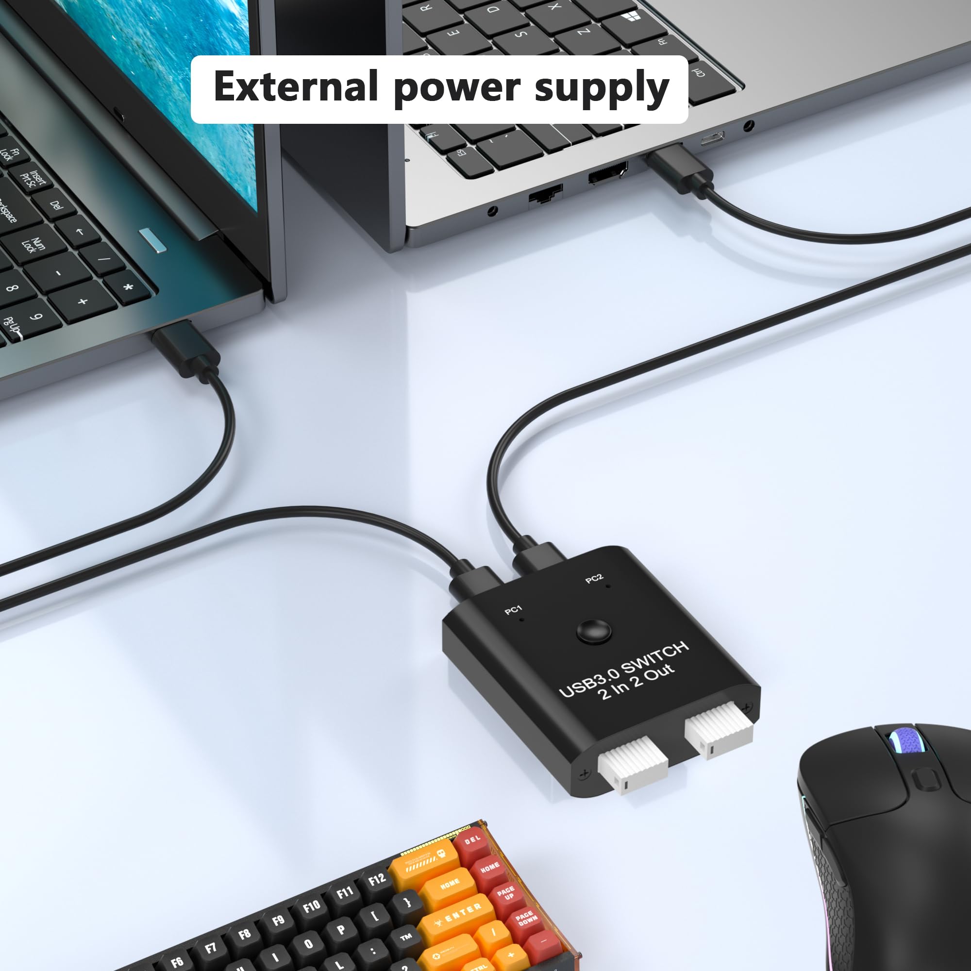 Interruptor USB 3.0 de 2 entradas y 2 salidas, conmutador USB para 2 computadoras compartiendo teclado, mouse, impresora, conmutador USB para Windows/Mac/Linux, interruptor selector USB de 2 puertos
