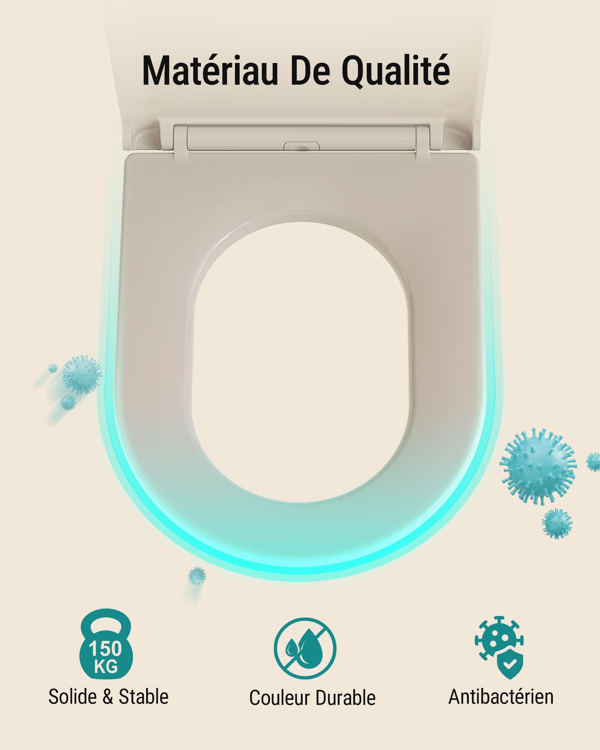 HySail Abattant WC avec Frein de Chute – Durable, Écologique, Résistant à la Décoloration, Abattant WC Clipsable pour Nettoyage Facile, Taille 46,3 x 36,0 cm, Forme D Universelle