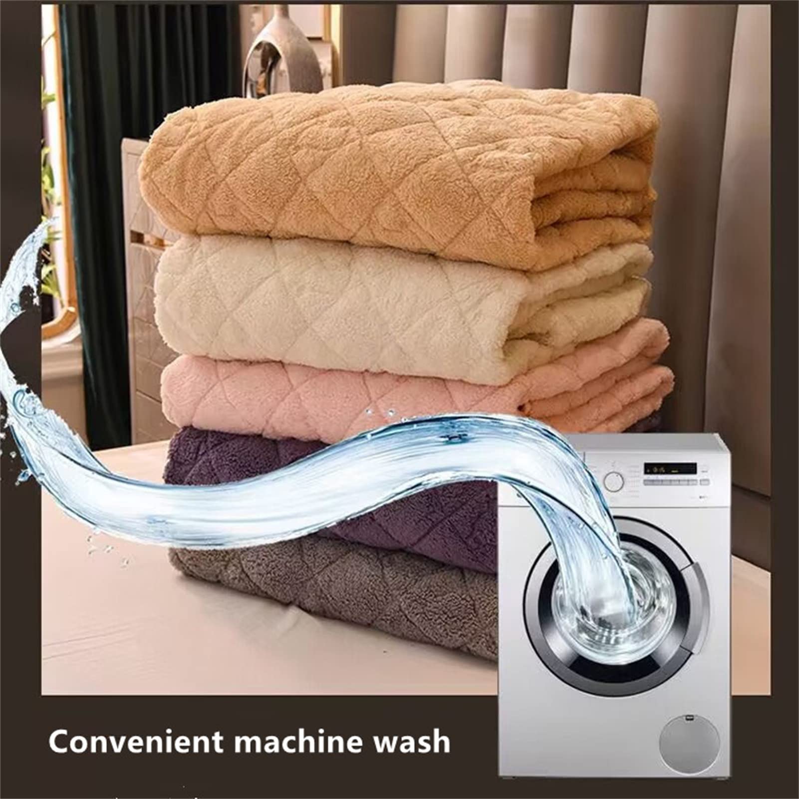 Cachemira Protector Colchón, Protector de colchón Acolchado con Triple Relleno, Funda Colchon de Rizo Transpirable y Hipoalergénico, Antiácaros (Rosa,Grueso 150x190cm)