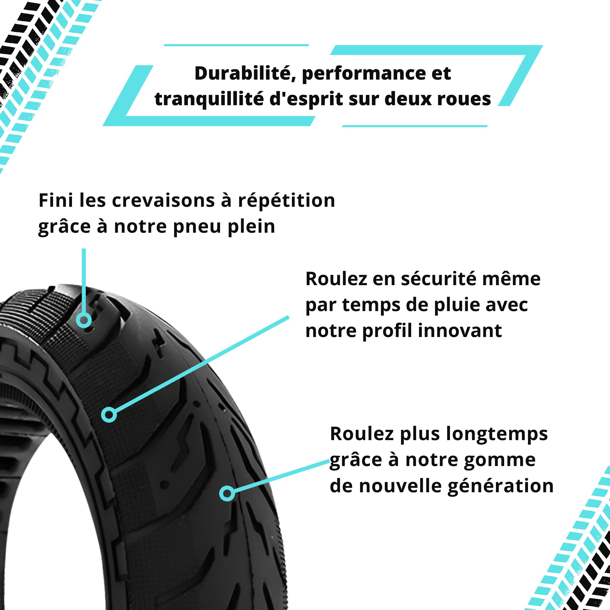 BITUME | Pneu Plein 10x2.50 (60/70-7) pour Trottinette Électrique Xiaomi Mi4 pro | Pneu Increvable pour Trottinette Électrique Roue Avant et Arrière