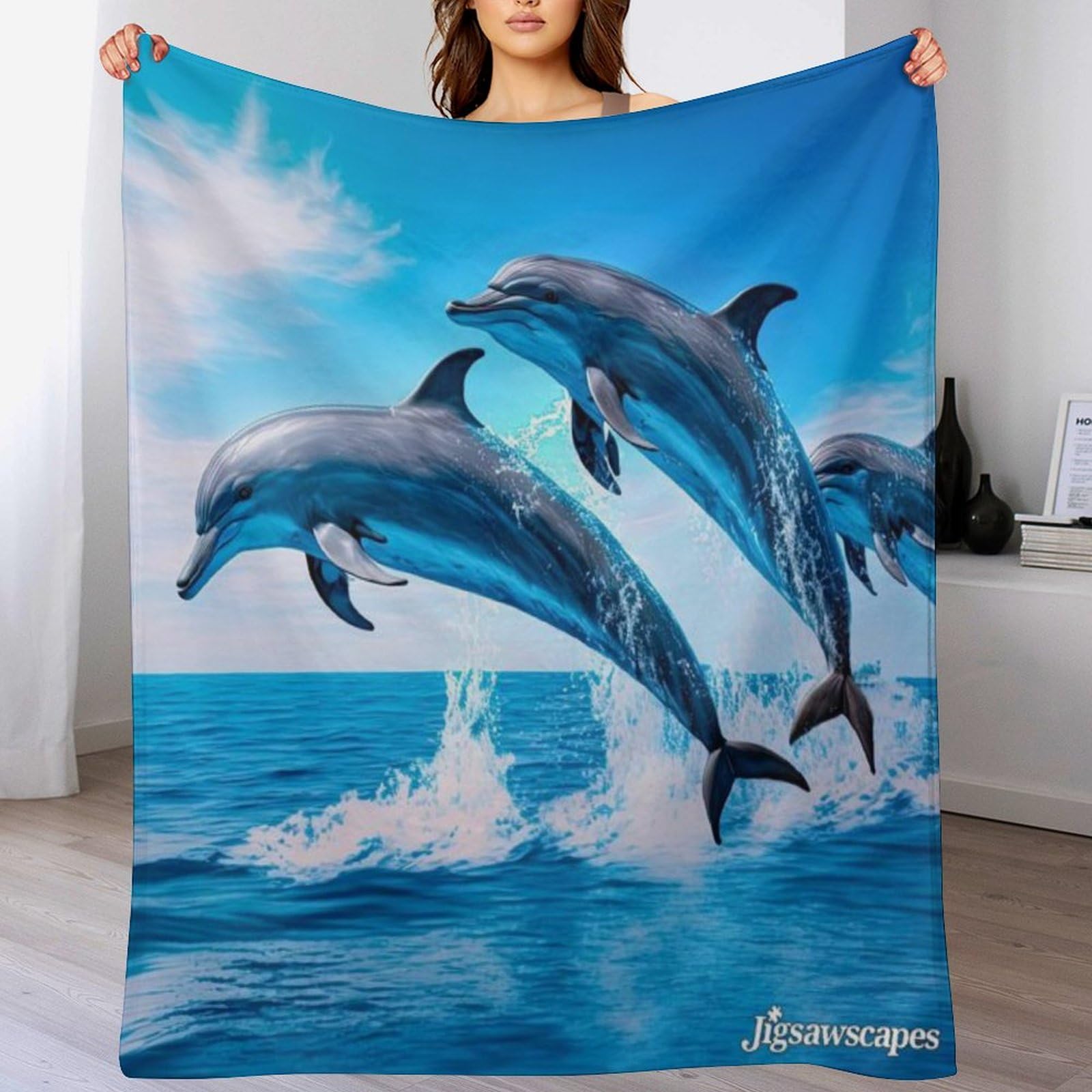 Couverture polaire dauphin 150x200cm en peluche douce pour lit et canapé