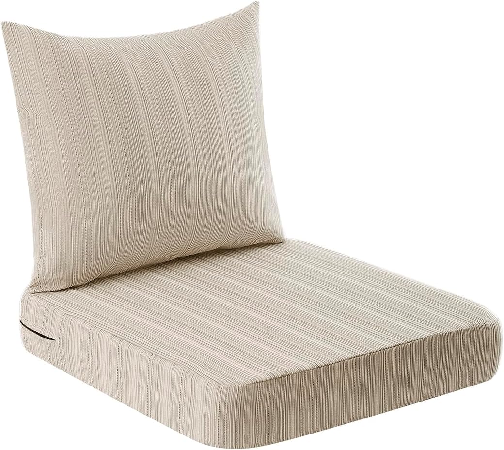 VAKADO Outdoor Chair Cushions for Patio Furniture Set of 24X24 Inch,Waterproof Chenille UV Resistant Deep Seat with Removable Cover Garden Decorative Cushions for Seat Tent Deck Stripe Beige