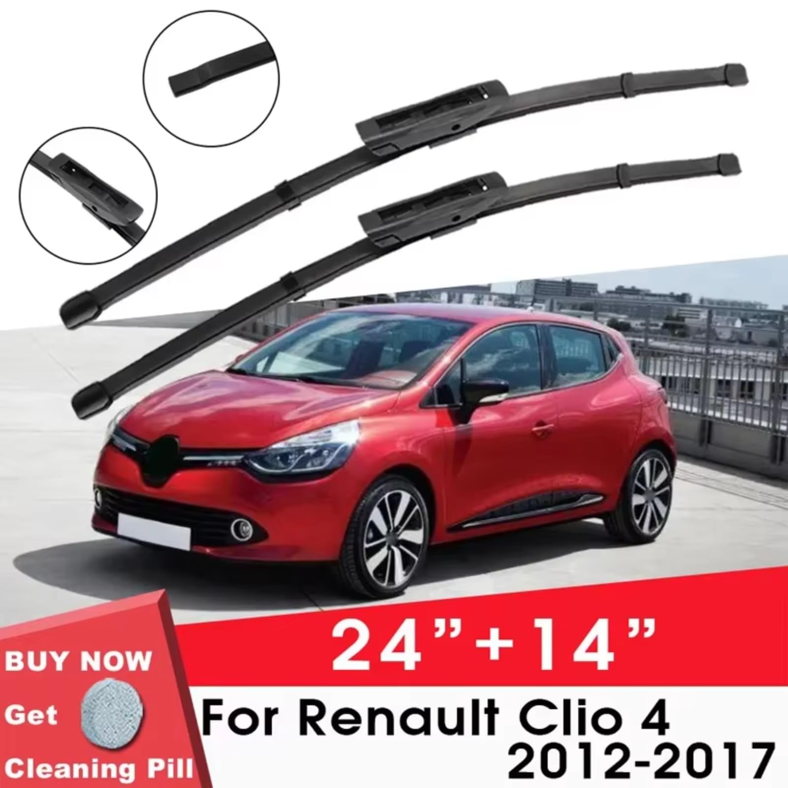Escobillas Silen Compatible Con Clio4 2012 2013 2014 2015 2016 2017 24"+14" Limpiaparabrisas Delantero Parabrisas Goma Silicona Recambio Escobillas Limpiaparabrisas