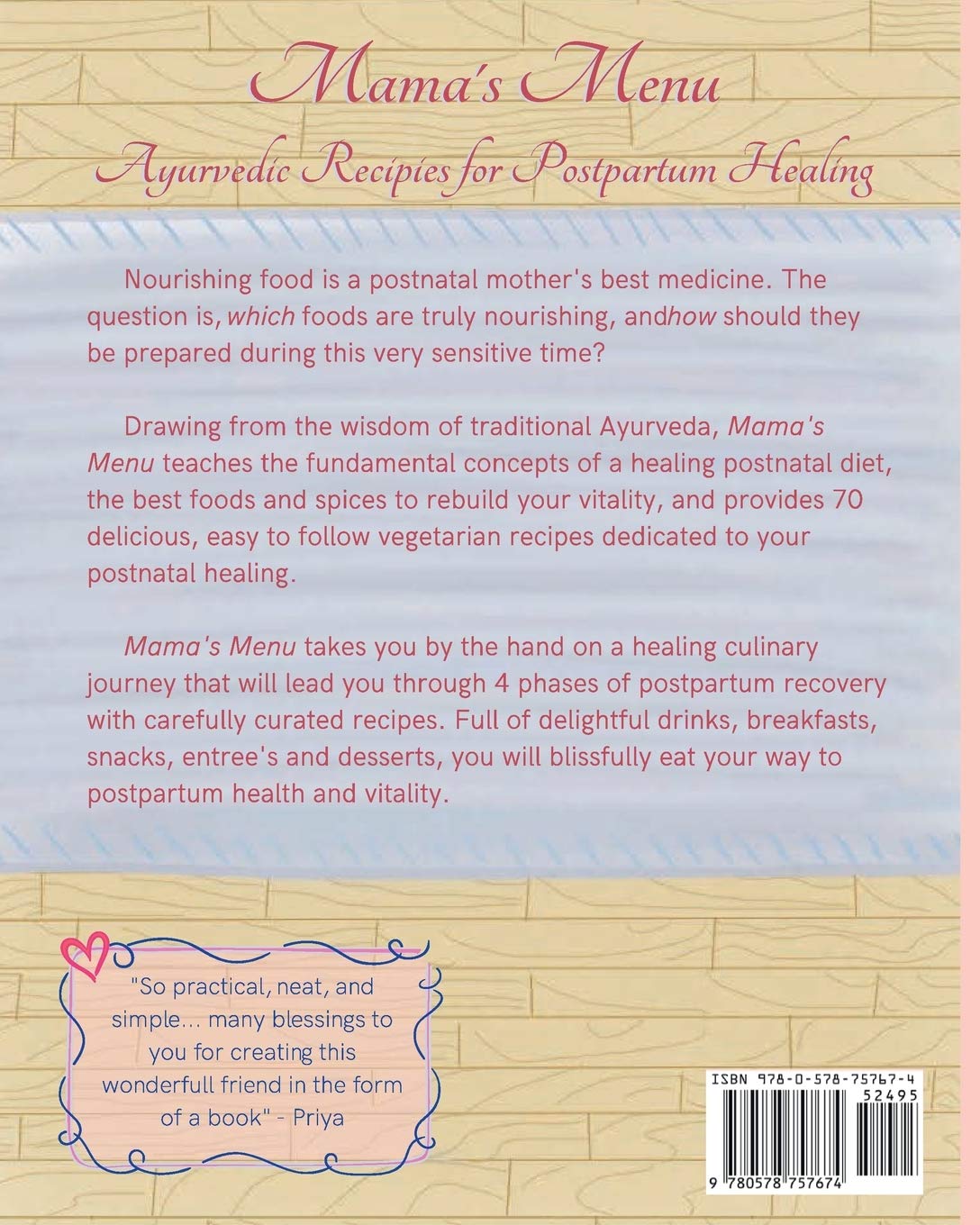 Mama's Menu: Ayurvedic Recipes for Postpartum Healing
