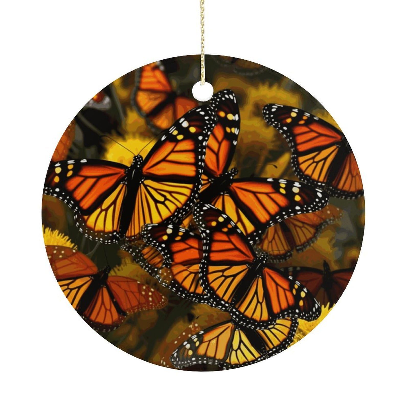 Monarch Butterflies Christmas Ornaments Colorful Round Ceramic Ornament Christmas Hanging Decor Christmas Tree Decorations Xmas Keepsake for Women Men Xmas Holiday Party