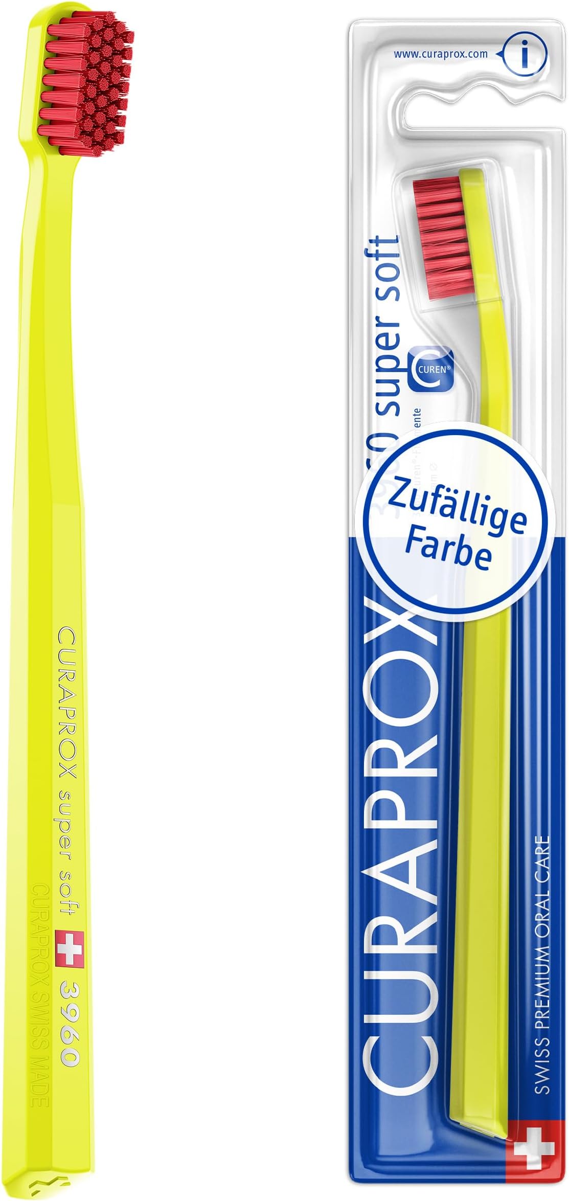 Curaprox CS 3960 Super Soft Toothbrush I Ultra-Gentle CUREN® Filaments for Healthier Teeth & Gums I Premium Oral Care I Assorted Colors I Effective Plaque Removal