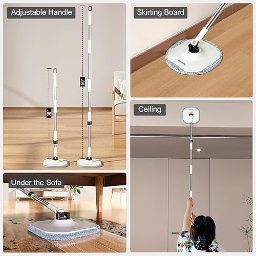 Miniatura 6 de Juego de trapeador y cubeta, trapeador giratorio y cubo interior desmontable con sistema separado de agua sucialimpia, trapeadores cuadrados