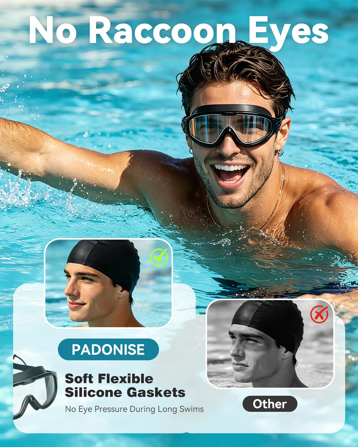 Schwimmbrille für Erwachsene, Anti-Beschlag, UV-Schutz, breite Sicht, kein Auslaufen, HD, mit Nasenstöpsel, Ohrclip, für Damen, Herren, Jugendliche, Kinder, 2 Stück