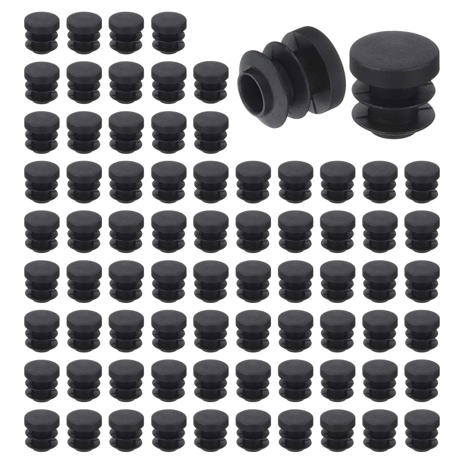 TA-VIGOR 76 Pcs Round Plastic End Caps 16mm(0.63 Inch), Black PE Pipe Plug Inserts for Chair Table Furniture Legs, Glide Floor Protector Tube Caps for Bench Stool Frame, Tubing Pipe End Covers