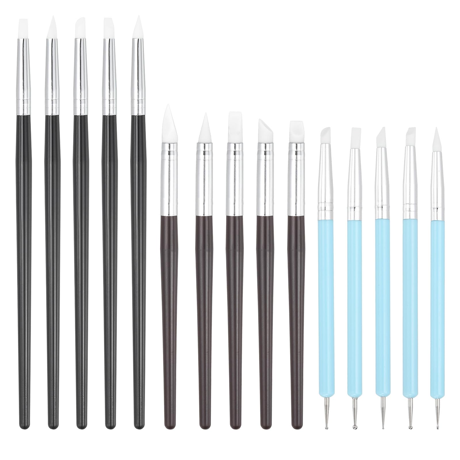 PATIKIL Silicone Clay Sculpting Tool, 15 Pcs Clay Shaping Tool Soft Rubber Modeling Dotting Tool for Pottery Clay Craft Painting Nail Rock, Red Brown/White (5mm/8mm)