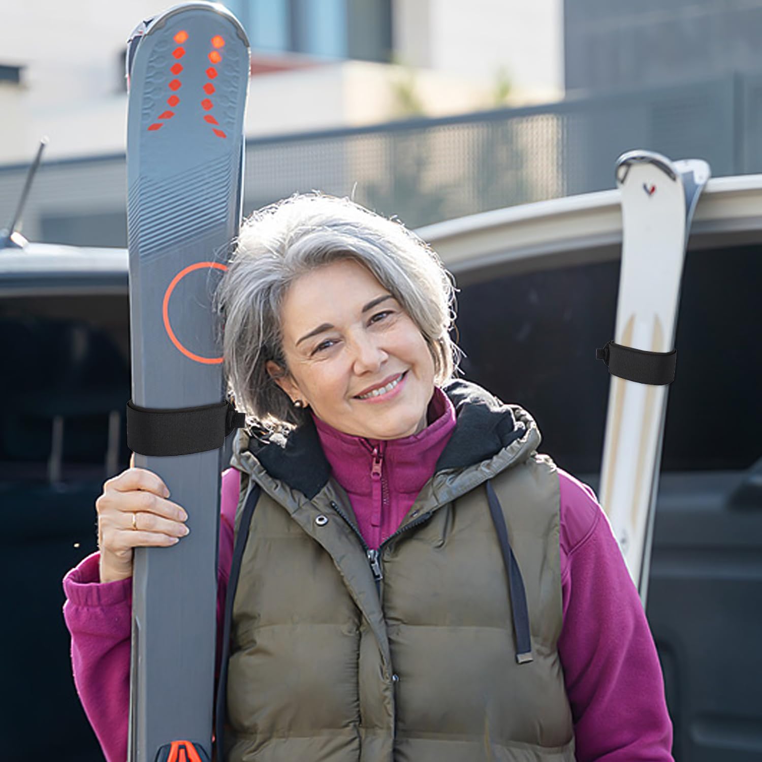 Sangles de Ski 8 Pièces, Fixation Snowboard, Nylon, Élastiques, Réglables