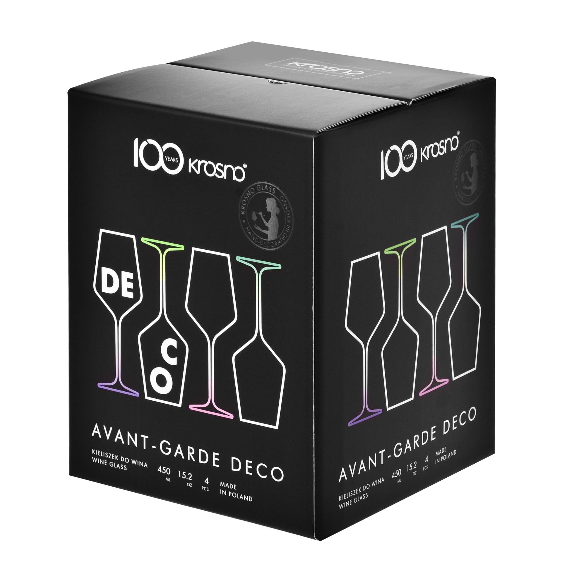 KROSNO Kieliszki do Białego Wina 4 x 450 ml – Kolorowe Nóżki – Szkło Kryształowe Bezołowiowe – Avant-Garde Deco – Mycie ręczne – Nowoczesny Zestaw na Prezent | Szkło Kryształowe Bezołowiowe, kolorowe nóżki, delikatne mycie ręczne, prezent ślubny i okolicz