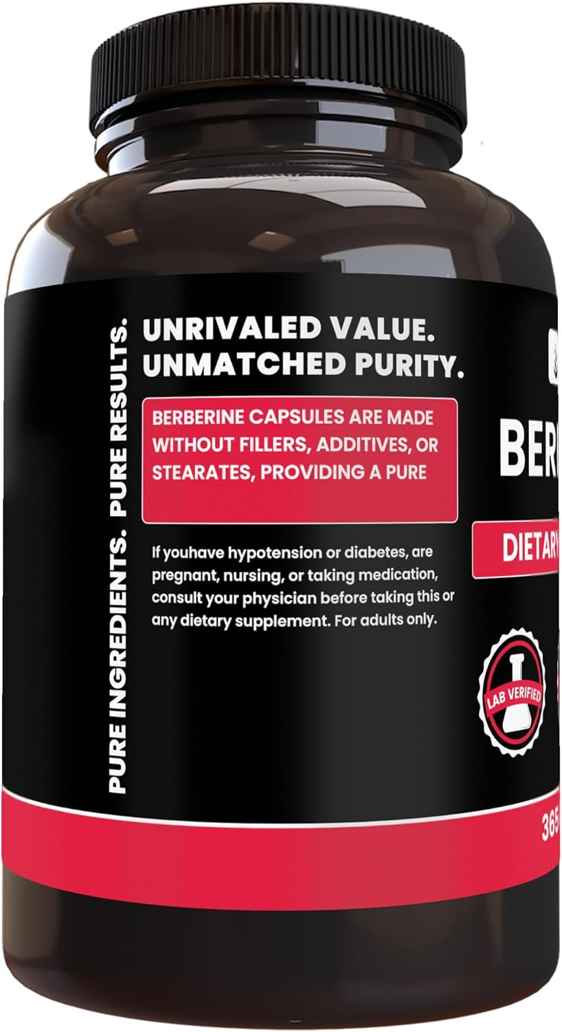 PURE ORIGINAL INGREDIENTS Berberine (365 Capsules) No Magnesium Or Rice Fillers, Always Pure, Lab Verified