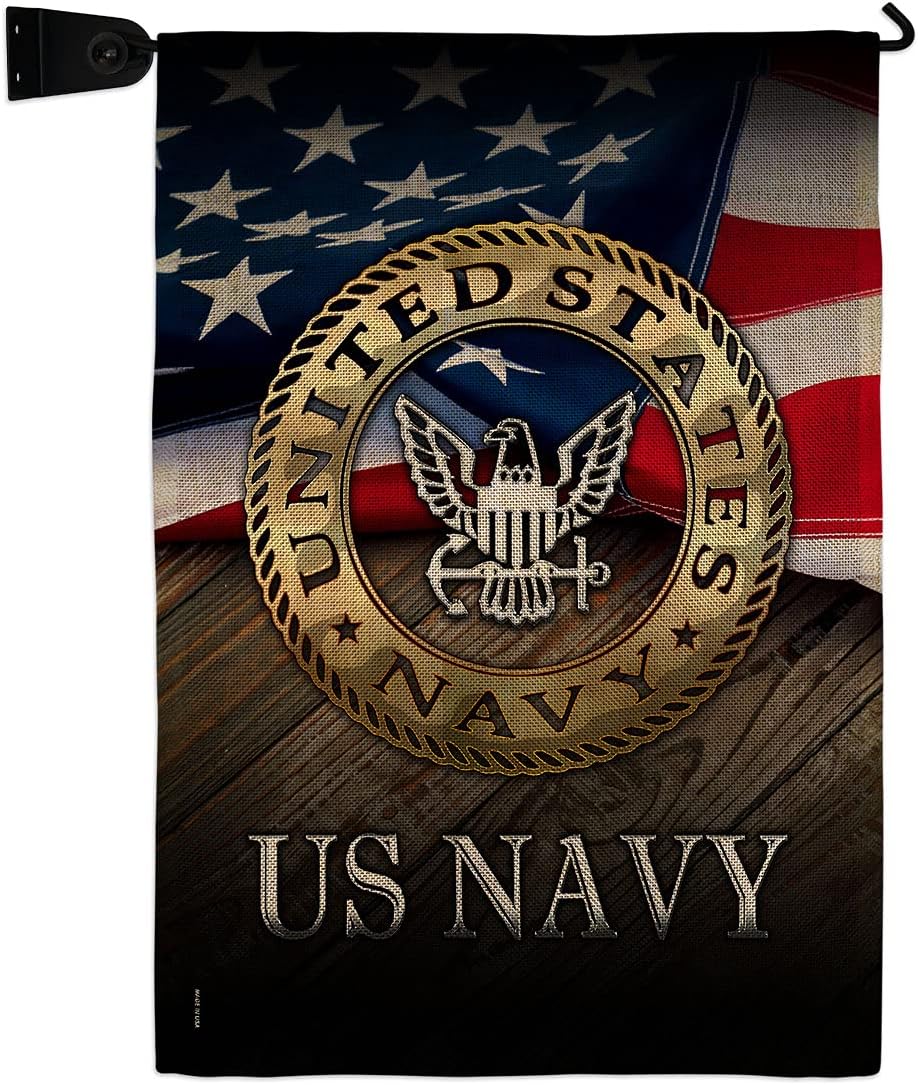 Navy US Burlap Garden Flag Armed Forces USN Seabee United State American Military Veteran Retire Official Small Decorative Gift Yard House Banner Double-Sided Made In USA 13 X 18.5