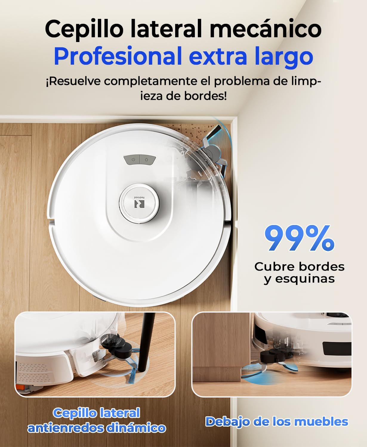 Redkey D8 Robot Aspirador y Fregasuelos, 25000Pa Aspirador Robot con Base, 4L Auto-Vaciado, Anti-Enredo de Cabello, Navegación LiDAR, Ideal para Alfombras y Pelos de Mascotas, Voz y aplicación