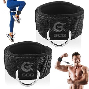 Fitness Ankle Straps, Ankle Workout Strap for Gym Machines Exercise, 2 PCS Adjustable Neoprene Padded D-Ring Exercises Belt Band Attachment for Cable Machines Leg Extensions, Abs and Glute Exercises