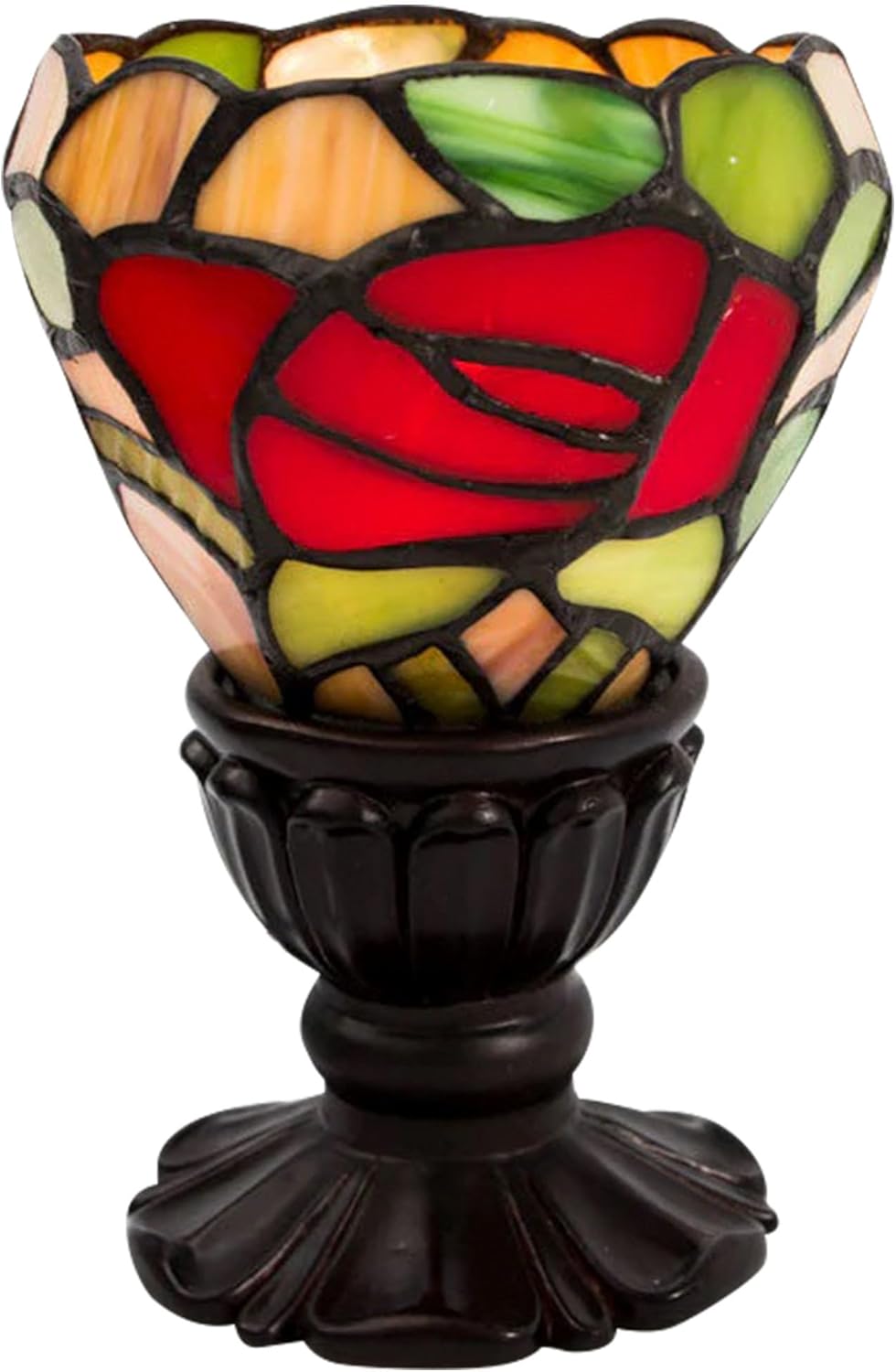 OneWorld Memorials Rose Stained Glass Tiffany Lamp, Stained Glass Lamp - Small Tiffany Table, Red Memorial