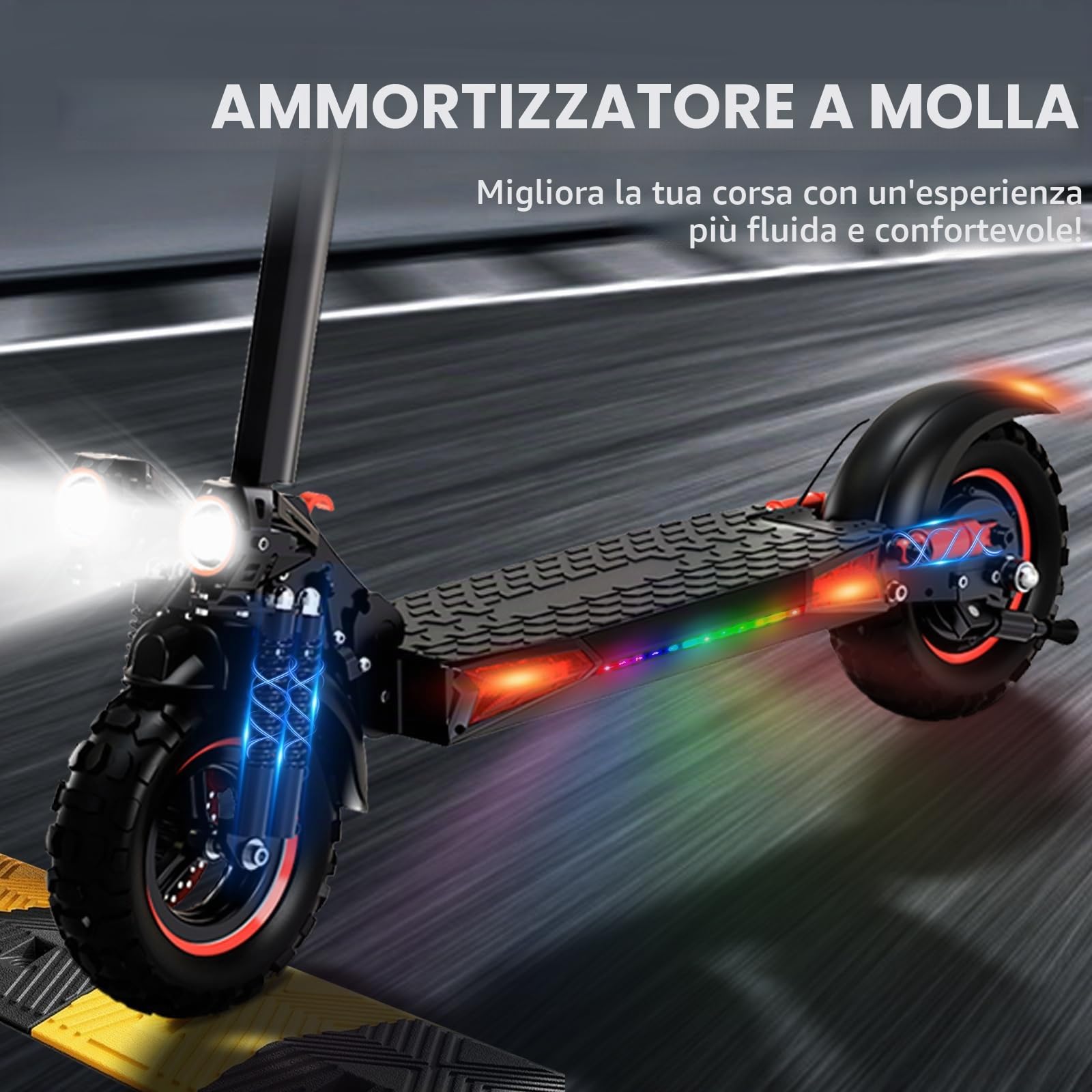 Monopattino Elettrico Adulti Fuoristrada, Batteria 48V 18Ah, Ruote 11" Off-road, Doppia Sospensione, Freni a Disco, Carico 150kg, Modalità Risparmio 25km/h, Scooter Pieghevole Professionale