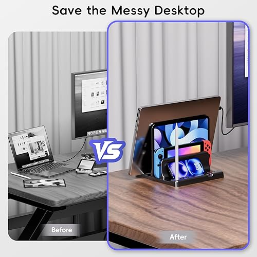 Miniatura 4 de Soporte vertical para laptop, ancho ajustable, diseño 6 en 1, organizador de escritorio que ahorra espacio, compatible con MacBooks, tabletas,