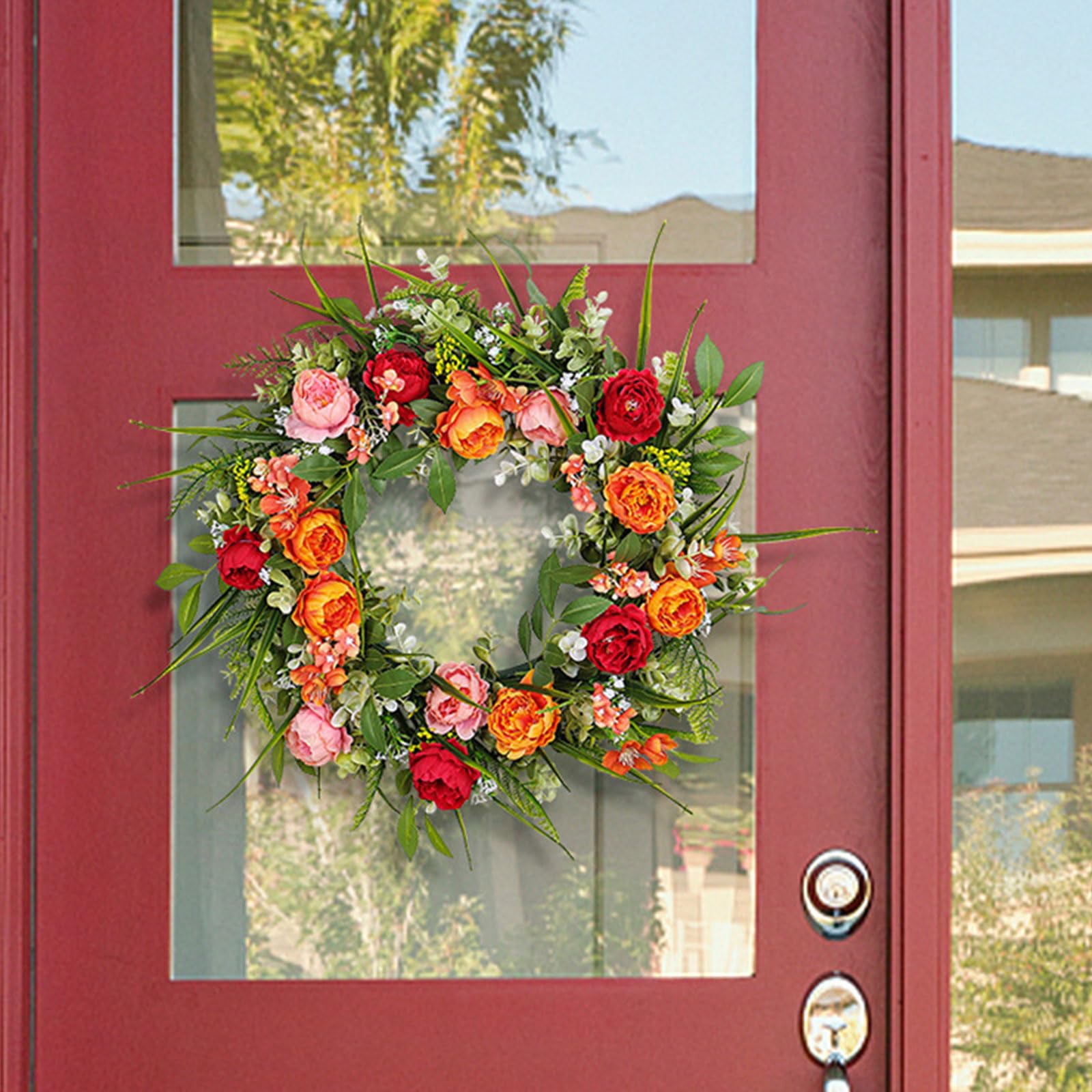 Ghirlanda di peonie artificiali per porta d'ingresso, ghirlanda artificiale primaverile per le vacanze, per parete, festa di nozze, decorazione per la casa, corona primaverile