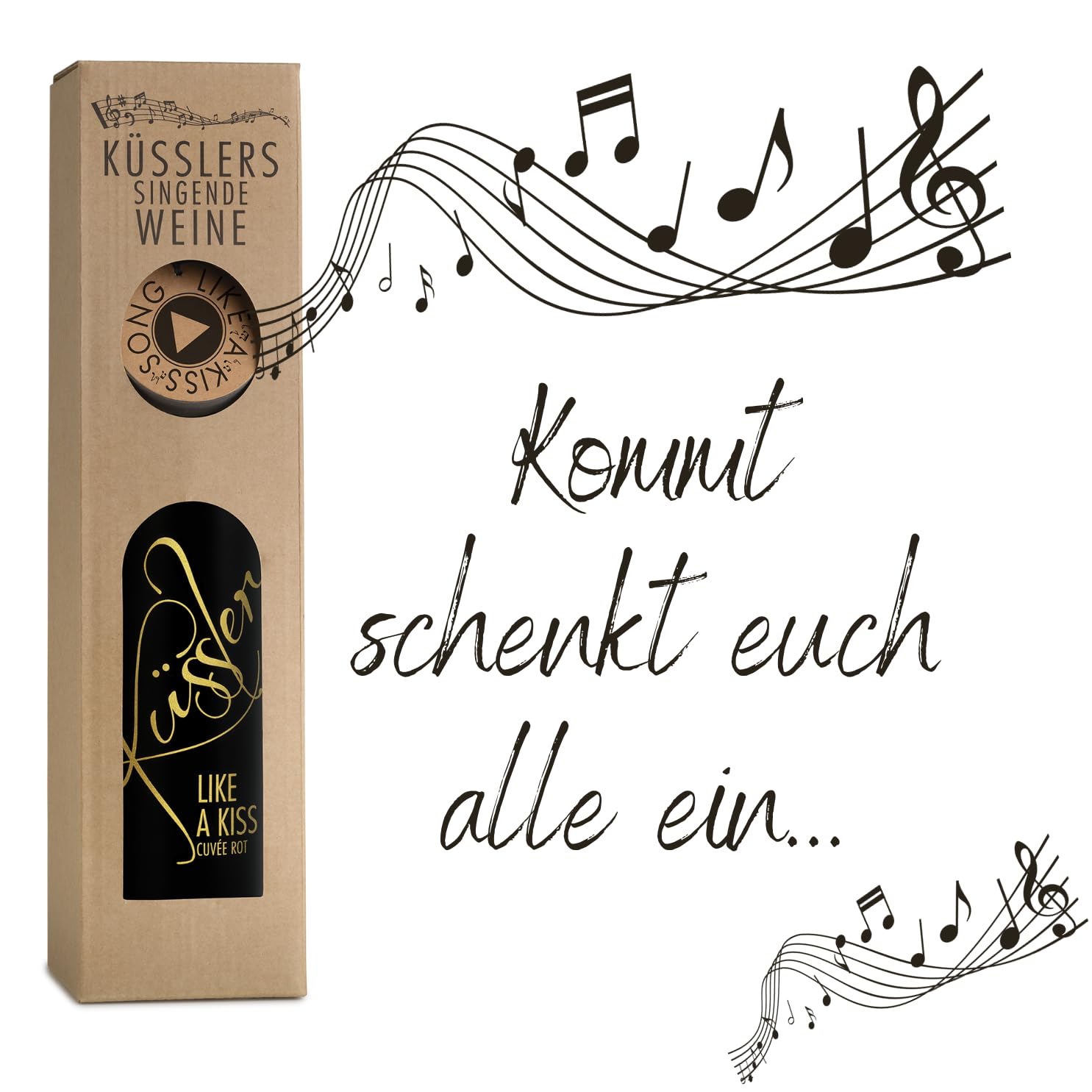 Neu! SINGENDER WEIN mit dem KÜSSLER-SONG – ein Cuvée rot mit dem Küssler-Song – im nachhaltigen Geschenkkarton – das ideale Weingeschenk!