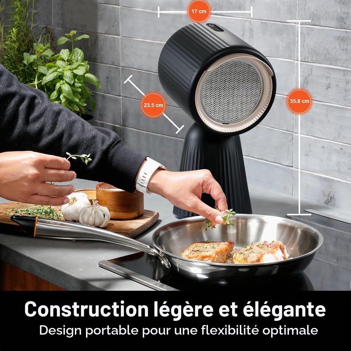 Hotte Aspirante Portable 180 m³/h, 3 Vitesses, Mode Recyclage avec Filtre à Charbon