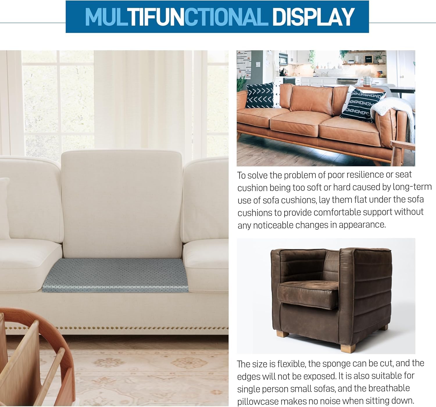 Sofa-Kissenstütze 52x52 cm (2 Stück) – Polsterstütze für durchgesackte Sofas, Sitzkissen-Unterstützung mit zusätzlicher Rückenstütze