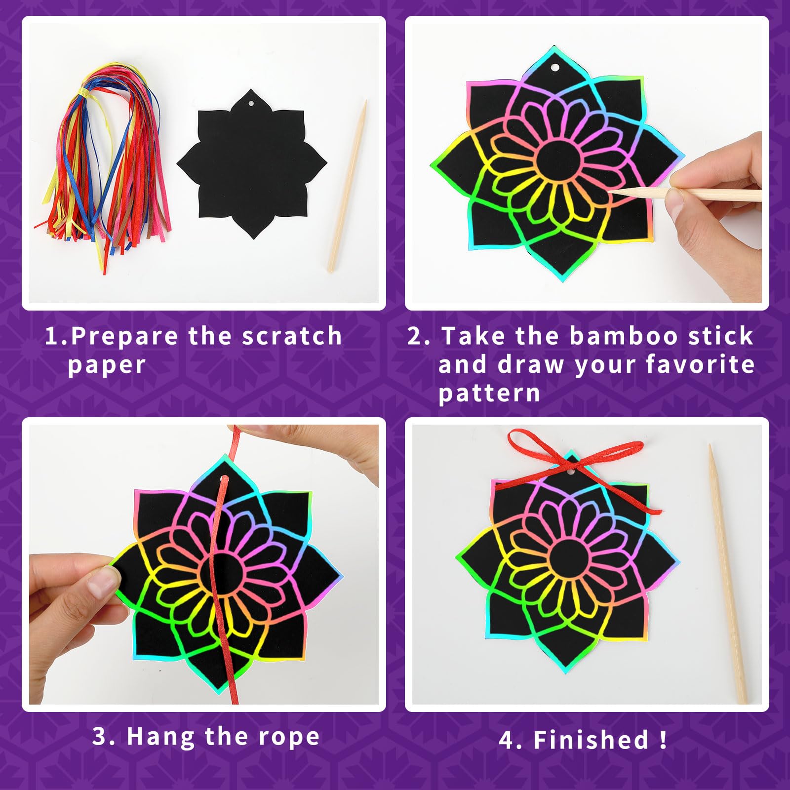 FEBSNOW 48 PCS Ramadan Crafts for Kids, Magic Rainbow Scratch Art Paper Cards for Kids Ramadan Gifts Eid School Classroom Activities Project Ramadan Eid Party Favors Hanging Ornaments