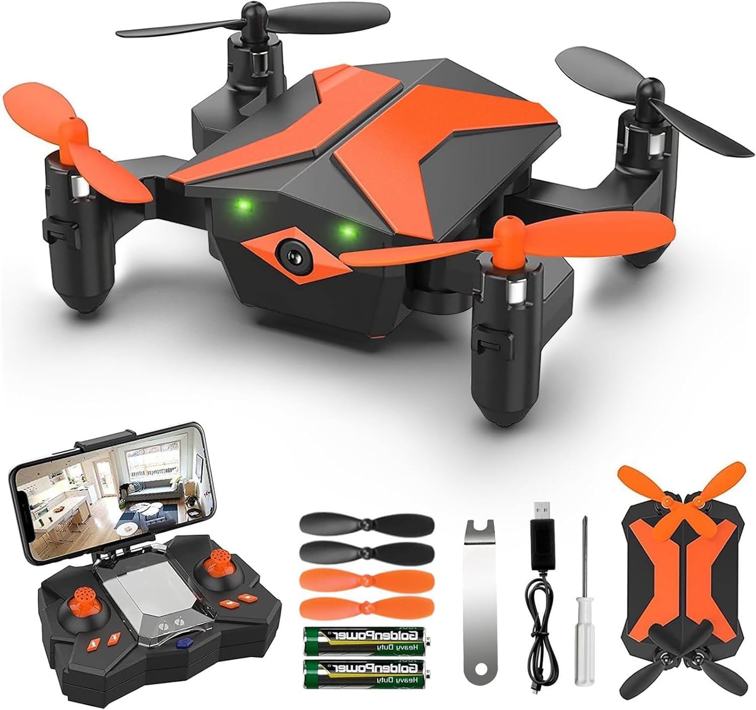 Drone with Camera Drones for Kids Beginners, RC Quadcopter with App FPV Video, Voice Control, Altitude Hold, Headless Mode, Trajectory Flight, Foldable Kids Drone Boys Gifts Girls Toys-Light Orange