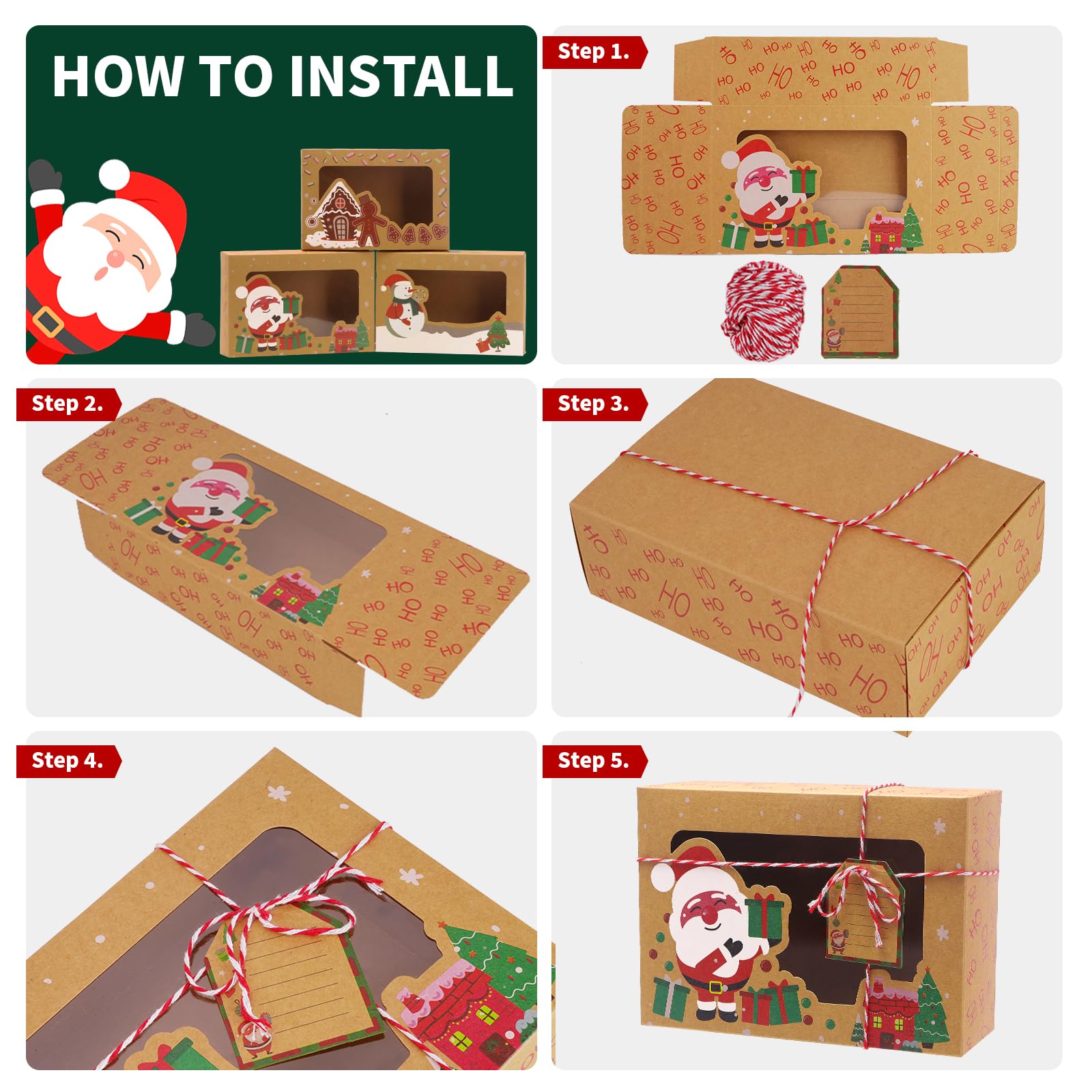 Set di 8 scatoline natalizie a forma di casetta, confezioni per caramelle e biscotti, scatole pieghevoli per decorazioni natalizie, regali e accessori per feste di Natale, Buon Natale | SHEIN ALIA