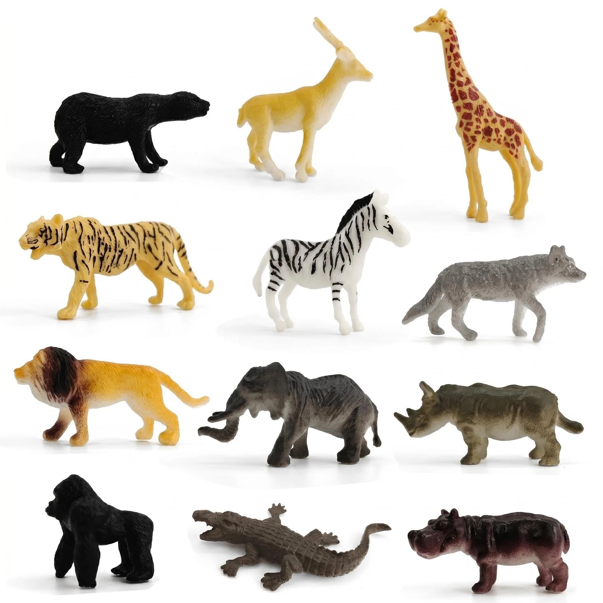12Pcs Realistic Safari Animal Figures Zoo Jungle Animals Toy Set PVC Wild Animal Playset for Boys Girls Includes Lion Tiger Elephant Giraffe Zebra for Pretend Play and Diorama