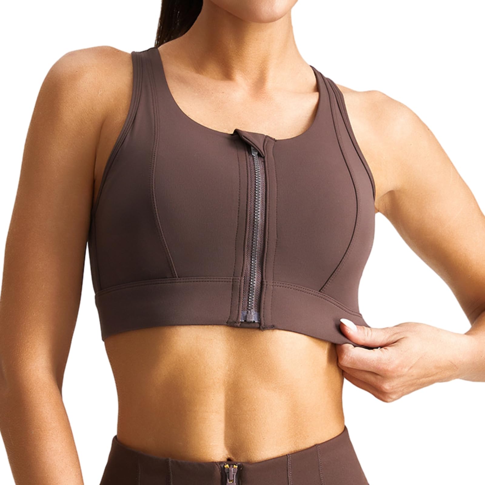 Biustonosze z zamkiem błyskawicznym z przodu dla kobiet, wysoce elastyczny nylon + spandex biustonosz sportowy z zapięciem na zamek błyskawiczny, szerokie ramiączka i bezszwowy design, Xxxl, pasuje do