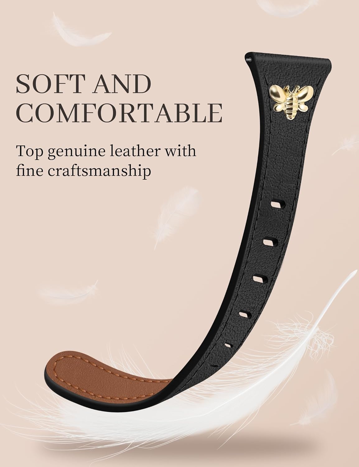 Slim Leather Band with Charms Compatible with Samsung Galaxy Watch 7/6/5/4/FE/Active2 40mm 44mm/6 Classic 43mm 47mm/5 Pro 45mm/4 Classic 46mm 42mm,Top Genuine Dressy Leather Strap 20mm Women - Image 3