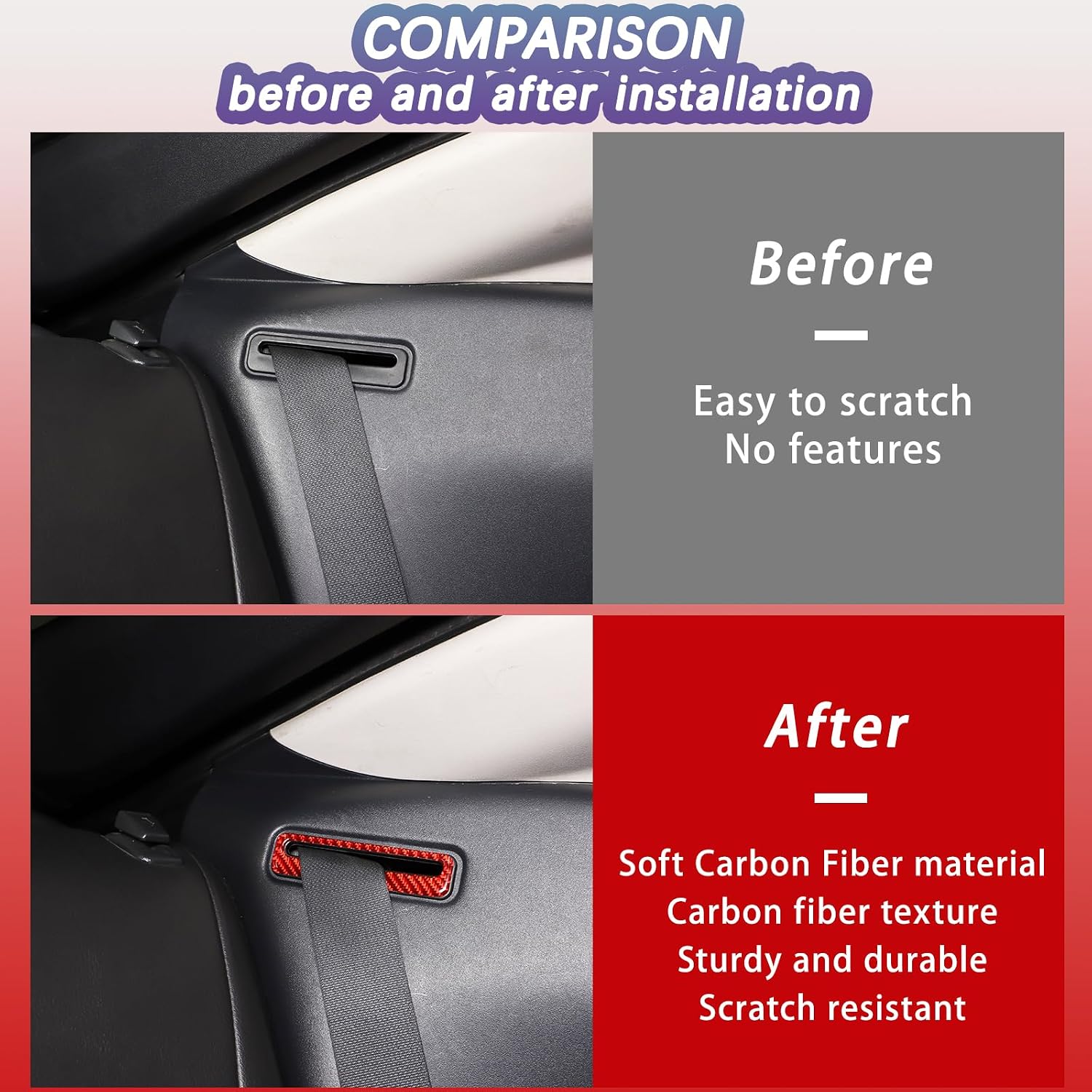 Driver Seat Adjustment Panel Trim Frame Compatible with Mitsubishi Eclipse 2006-2011 Soft Carbon Fiber Seat Belt Panel Cover Trim Accessories (Seat Belt Panel Cover Trim, Red Carbon)