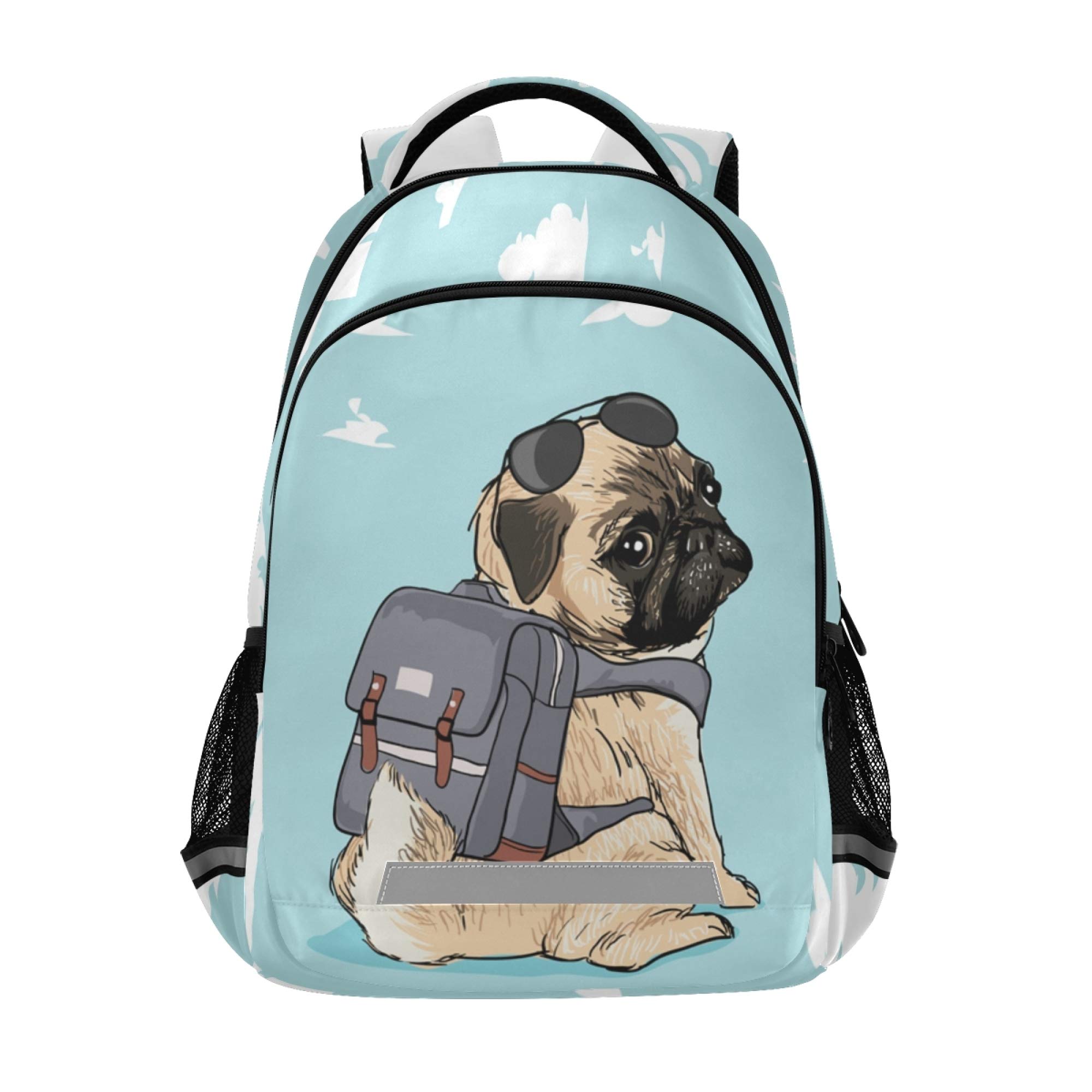 ALAZA Cute Cartoon Pug Dog Print Blue Backpack Purse for Women Men Personalized Laptop Notebook Tablet School Bag Stylish Casual Daypack, 13 14 15.6