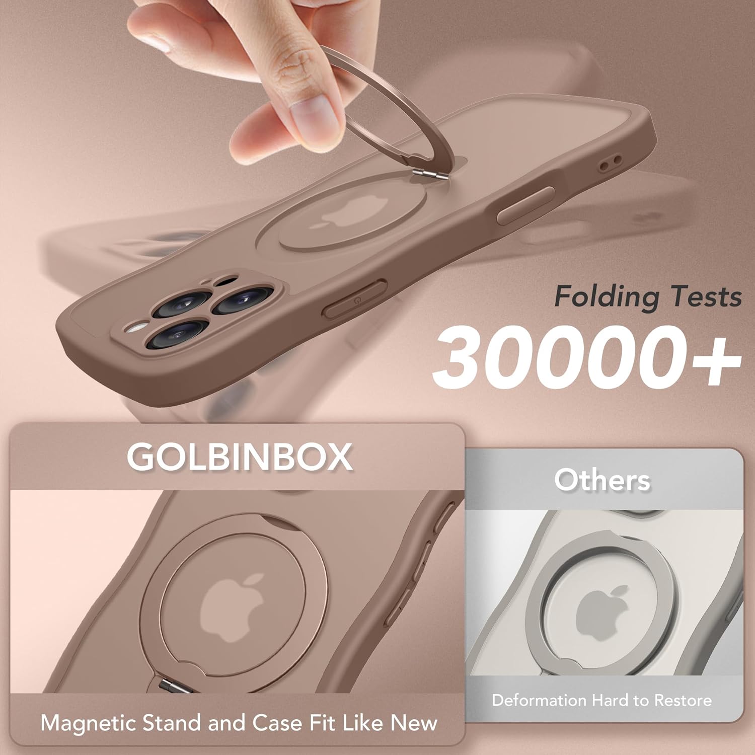 GolbinBox for iPhone 16 Pro Max Case for Women,[Compatible with Magsafe][360° Spin Magnetic Stand][Cute Wave Edge][Military-Grade Protection] Translucent Matte Phone Case for iPhone 16 ProMax, Brown - Image 9