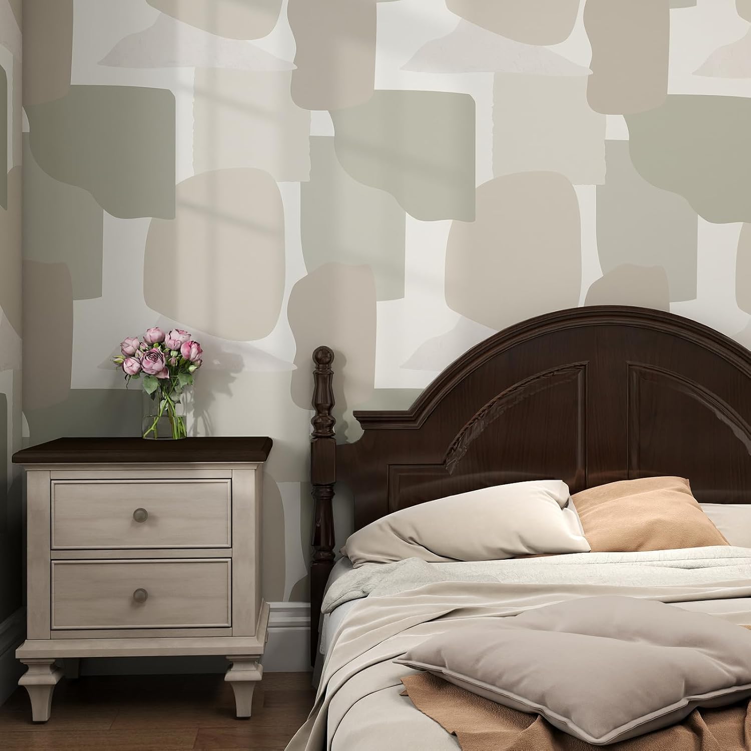 GloryTik Gray Modern Peel and Stick Wallpaper – Geometric Self Adhesive Waterproof Vinyl Waterproof Self Adhesive, Contact Paper for Bedroom, Living Room, Apartment & Accent Wall 17.3'' x 400''
