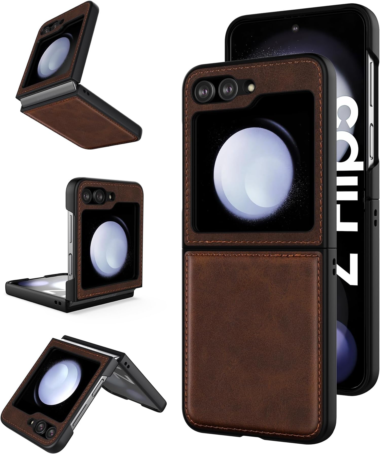 Foluu for Samsung Galaxy Z Flip 5 5G Case, Galaxy Z Flip 5 Leather Case, PU Leather + Hard PC Shell Ultra Thin Slim Durable Protective Phone Case Cover for Samsung Galaxy Z Flip5 5G 2023 (Brown)