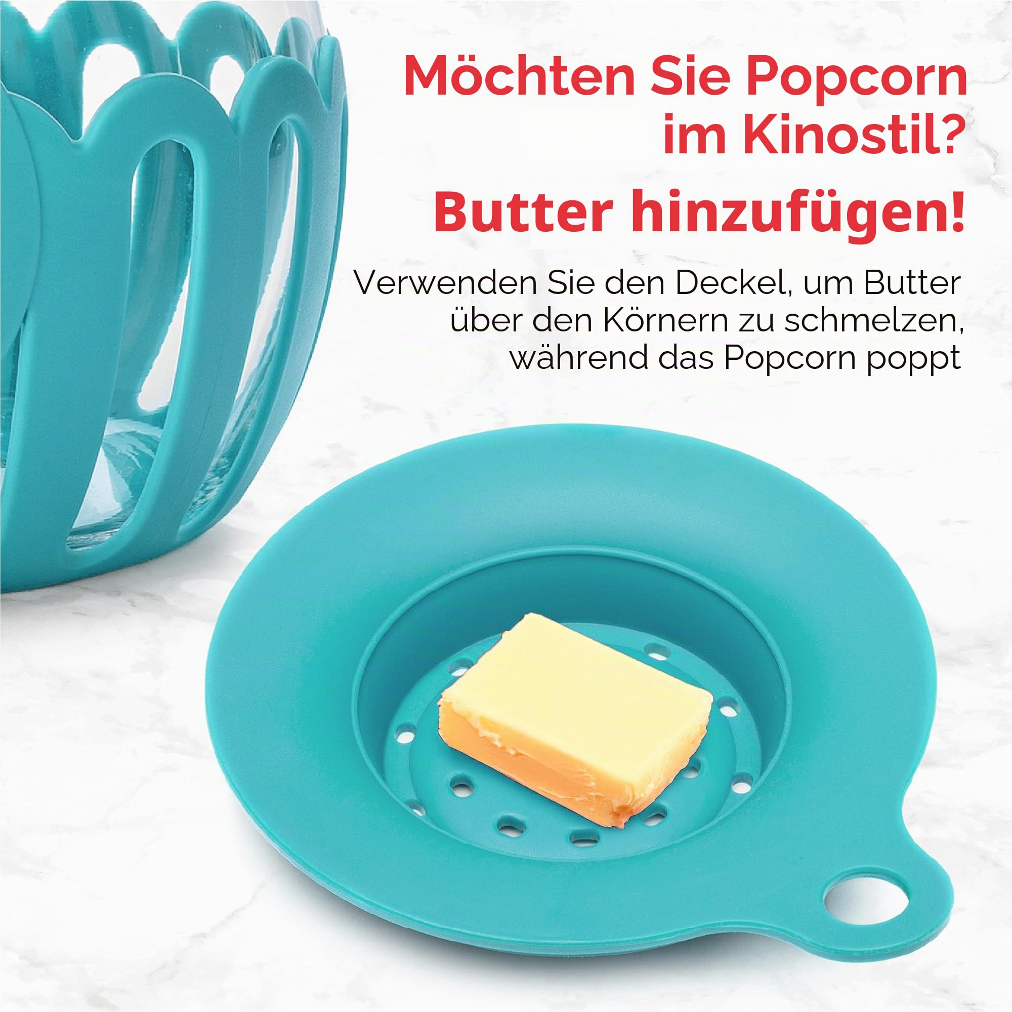 Ecolution Patentierter Mikrowellen-Popcorn-Popper, Borosilikatglas Kunststoff, blaugrün